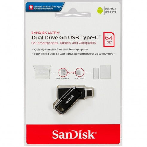 PEN DRIVE 64GB SANDISK DUAL USB 3.0 - TYPE C