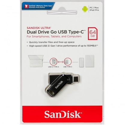 PEN DRIVE 64GB SANDISK DUAL USB 3.0 - TYPE C