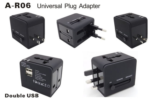Adaptador de Enchufe Universal Satellite Travel Adapter A-R06 dual USB -  Negro